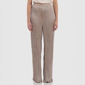 Max Mara Pergola Pleated Champagne Satin High-Rise Wide-Leg Pants Beige Trousers